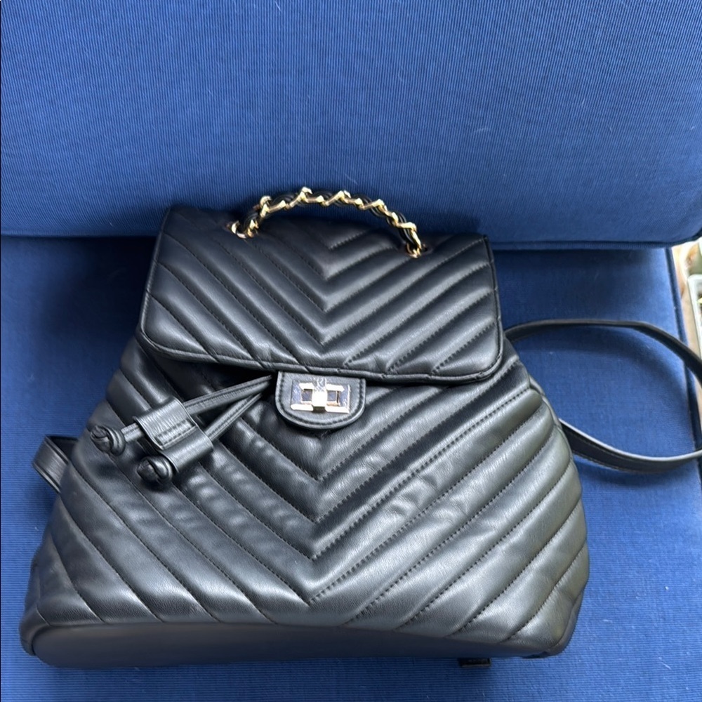 Black Chevron Quilted  Backpack